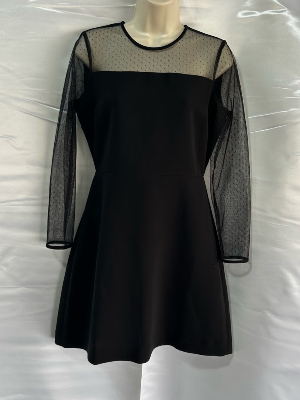 Maison Jules LBD Sheer Long Sleeve Fit & Flare Little Black Dress | Size Small